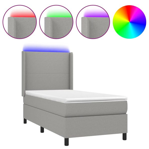 vidaXL Sommier &agrave; lattes de lit matelas LED Gris clair 100x200 cm Tissu