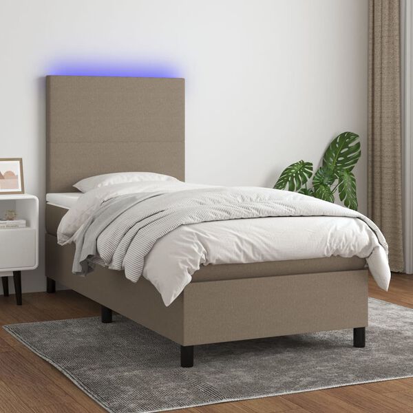 vidaXL Sommier &agrave; lattes de lit et matelas et LED Taupe 100x200cm Tissu