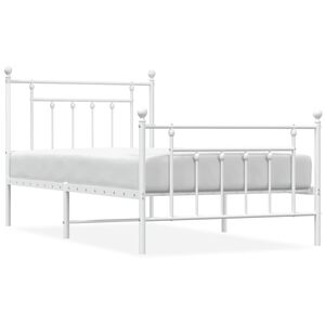 vidaXL Cadre de lit m&eacute;tal sans matelas et pied de lit blanc 100x190 cm