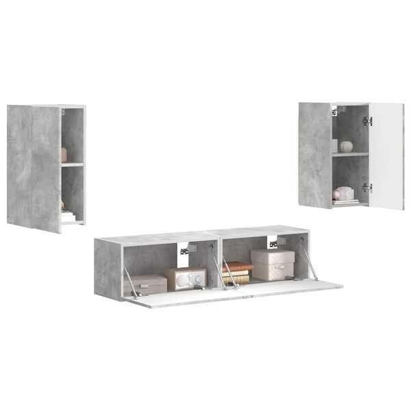 vidaXL Ensemble meuble TV 4 pcs Gris b&eacute;ton Bois d'ing&eacute;nierie