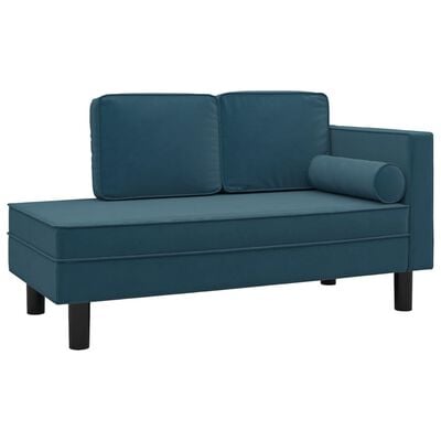 vidaXL Chaise longue avec coussins et traversin bleu velours