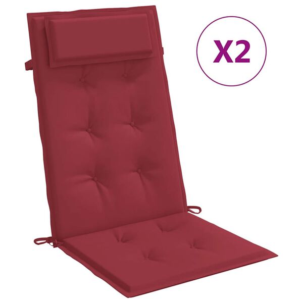 vidaXL Coussins de chaise &agrave; dossier haut lot de 2 rouge bordeaux