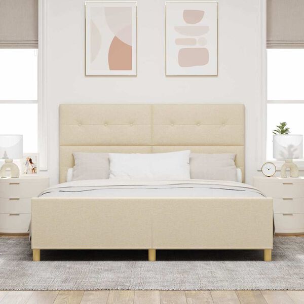 vidaXL Cadre de lit avec t&ecirc;te de lit Cr&egrave;me 180 x 200 cm tissu