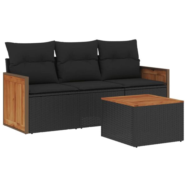 vidaXL Salon de jardin 4 pcs avec coussins noir r&eacute;sine tress&eacute;e