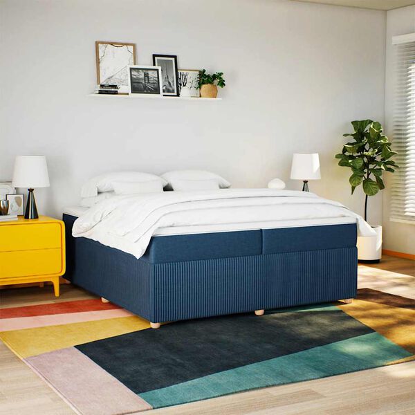 vidaXL Sommier &agrave; lattes de lit avec matelas Bleu 200x200 cm Tissu