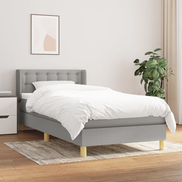 vidaXL Sommier &agrave; lattes de lit et matelas Gris clair 90x190 cm Tissu