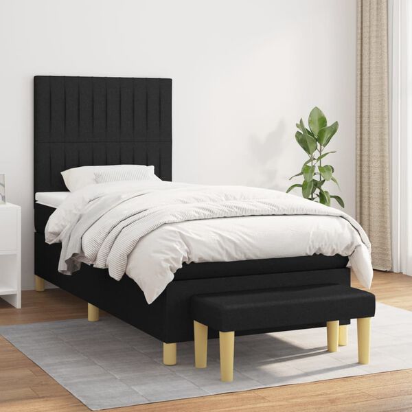 vidaXL Sommier &agrave; lattes de lit avec matelas Noir 90x200 cm Tissu