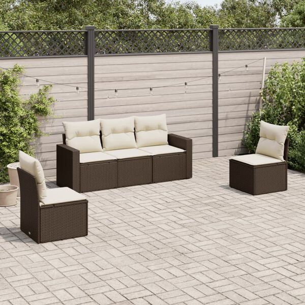 vidaXL Salon de jardin avec coussins 5 pcs marron r&eacute;sine tress&eacute;e