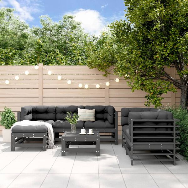 vidaXL Salon de jardin 7 pcs Gris Bois de pin massif