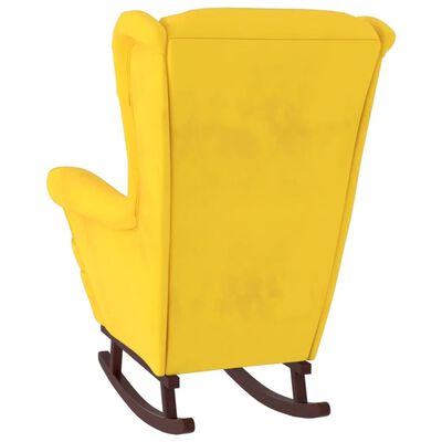 vidaXL Chaise à bascule avec pieds en bois et tabouret Jaune Velours