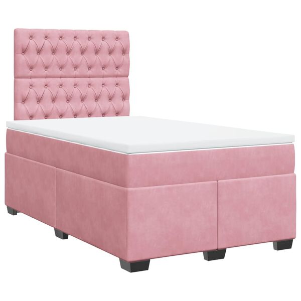 vidaXL Sommier &agrave; lattes de lit avec matelas rose 120x190 cm velours