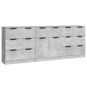 vidaXL Buffets 3 pcs gris b&eacute;ton bois d'ing&eacute;nierie