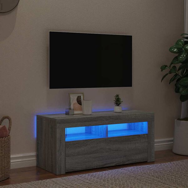 vidaXL Meuble TV avec lumières LED Sonoma gris 90x35x40 cm