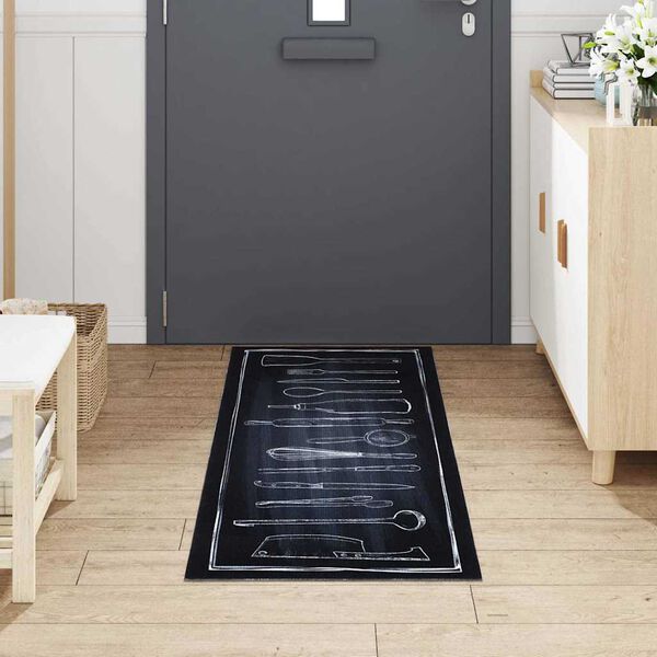 vidaXL Tapis de Cuisine Noir 180 x 60 cm Velours