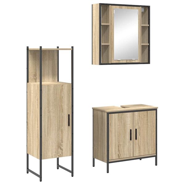 vidaXL Ensemble de mobilier de salle de bain avec étagère 3 pcs Marron