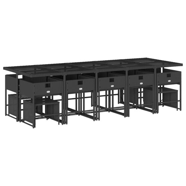 vidaXL Ensemble &agrave; manger de jardin 15 pcs coussins noir r&eacute;sine tress&eacute;e