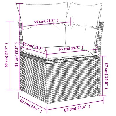 vidaXL Salon de jardin avec coussins 7 pcs marron résine tressée