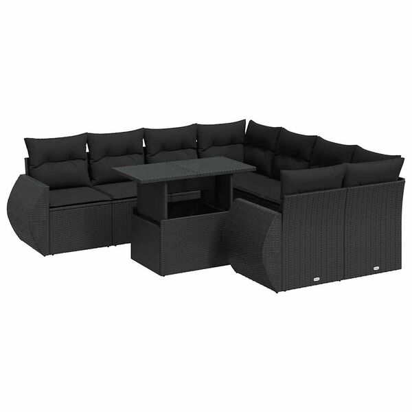 vidaXL Salon de jardin 9 pcs avec coussins noir r&eacute;sine tress&eacute;e