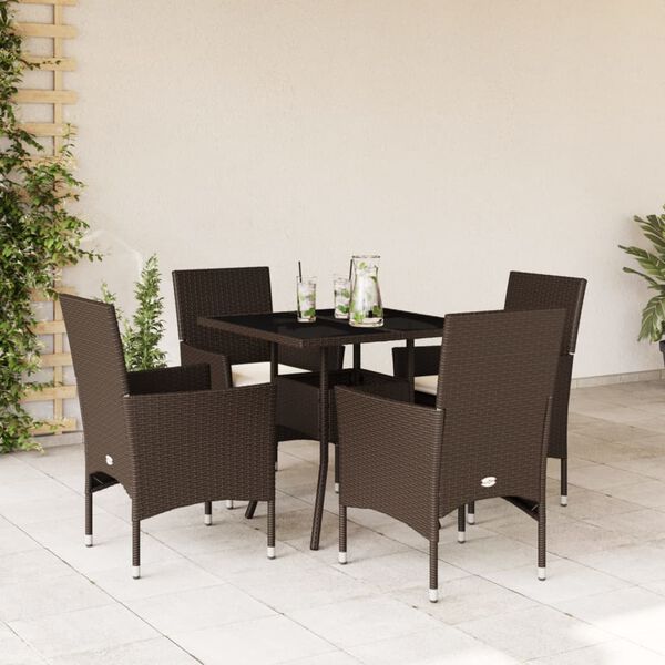 vidaXL Ensemble &agrave; manger de jardin et coussins 5pcs marron rotin verre