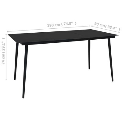 vidaXL Table à dîner de jardin Noir 190x90x74 cm Acier et verre