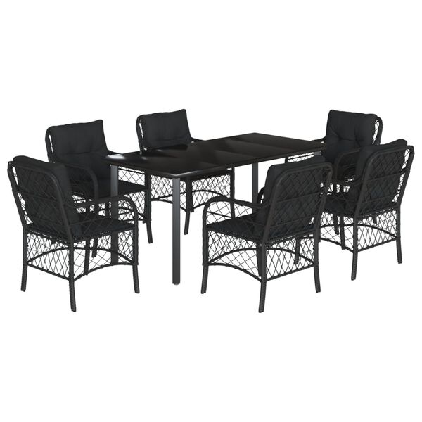vidaXL Ensemble &agrave; manger de jardin coussins 7pcs Noir R&eacute;sine tress&eacute;e