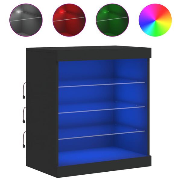 vidaXL Buffet avec lumi&egrave;res LED noir 60,5x37x67 cm