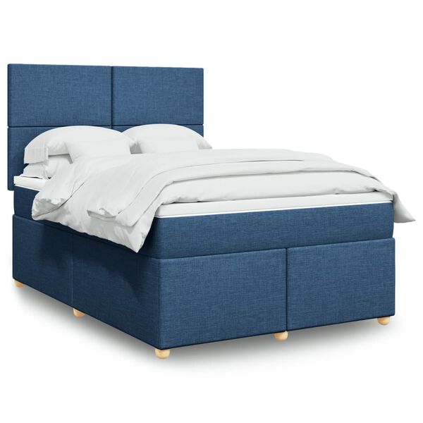 vidaXL Sommier &agrave; lattes de lit avec matelas Bleu 140x200 cm Tissu