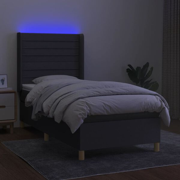 vidaXL Sommier &agrave; lattes de lit matelas LED Gris fonc&eacute; 90x190cm Tissu