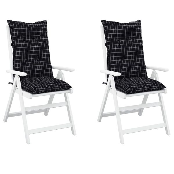 vidaXL Coussins de chaise jardin &agrave; dossier haut lot de 2 carreaux noir