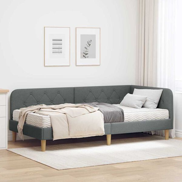 vidaXL Cadre de lit d'angle avec matelas Gris fonc&eacute; 90 x 200 cm tissu