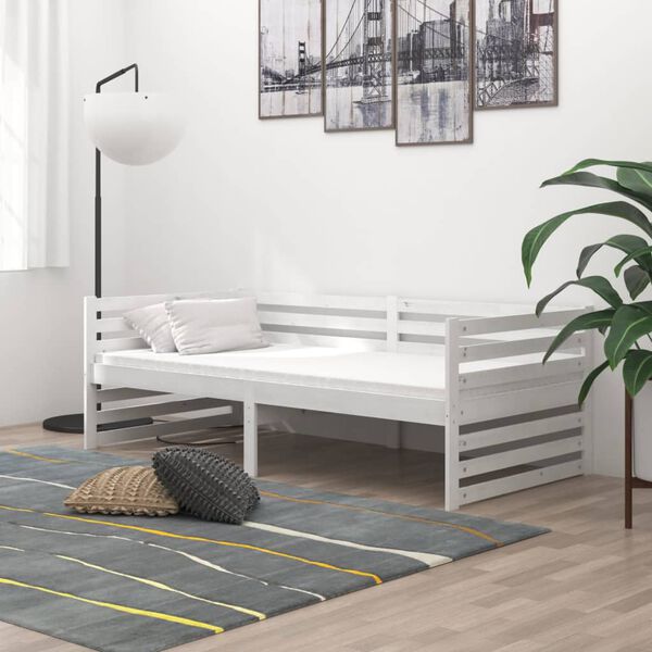 vidaXL Lit de repos avec matelas 90x200 cm Blanc Bois de pin massif