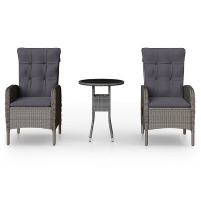 vidaXL Ensemble de bistro de jardin 3 pcs Résine tressée Gris