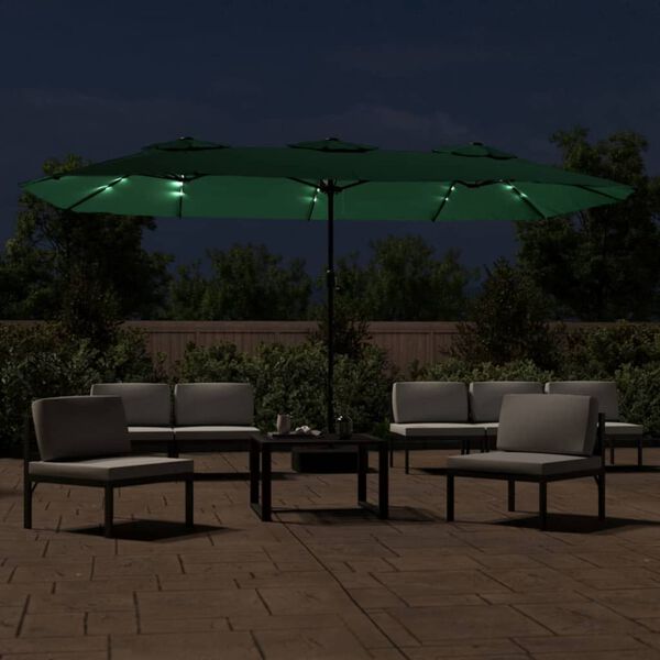 vidaXL Parasol de jardin à double tête avec LED vert 449x265 cm
