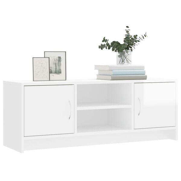 vidaXL Meuble TV blanc brillant 102x30x37,5 cm bois d'ing&eacute;nierie