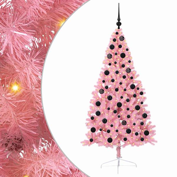 vidaXL Sapin de No&euml;l artificiel pr&eacute;-&eacute;clair&eacute; Rose 180 cm PVC