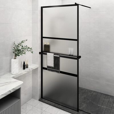 vidaXL Paroi de douche avec étagère Noir 100x195cm Verre ESG&Aluminium