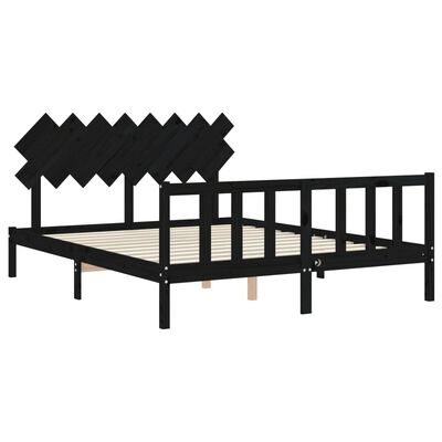 vidaXL Cadre de lit avec tête de lit noir 160x200 cm bois massif