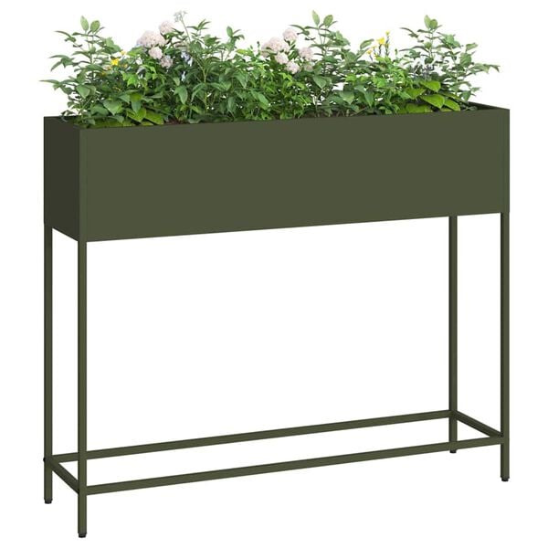 vidaXL Bac de jardin sur&eacute;lev&eacute; Vert olive 100 x 26 x 82 cm Acier