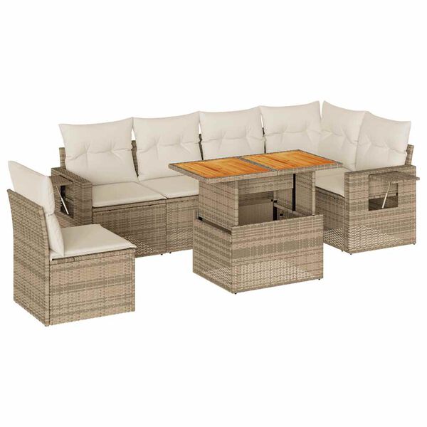 vidaXL Salon de jardin avec coussins 7 pcs beige r&eacute;sine tress&eacute;e