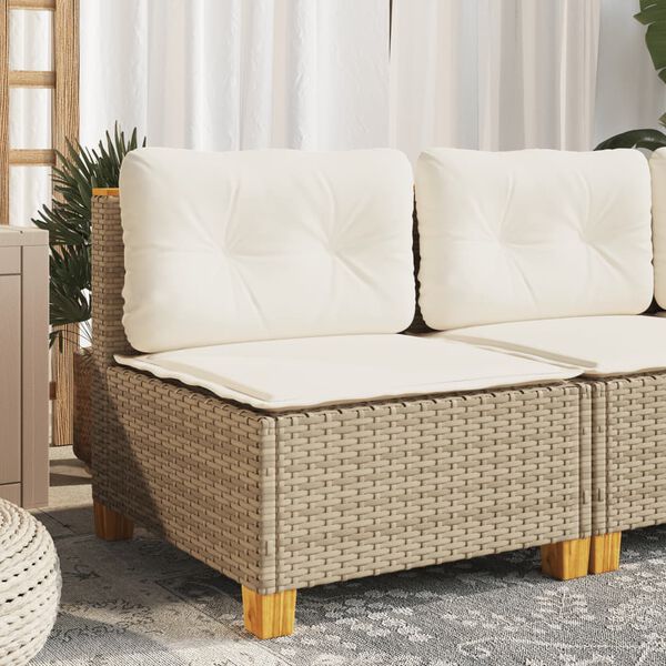 vidaXL Canap&eacute; de jardin sans accoudoirs coussins beige r&eacute;sine tress&eacute;e