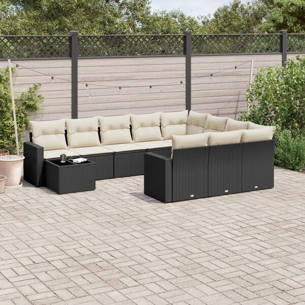 vidaXL Salon de jardin 11 pcs avec coussins noir r&eacute;sine tress&eacute;e