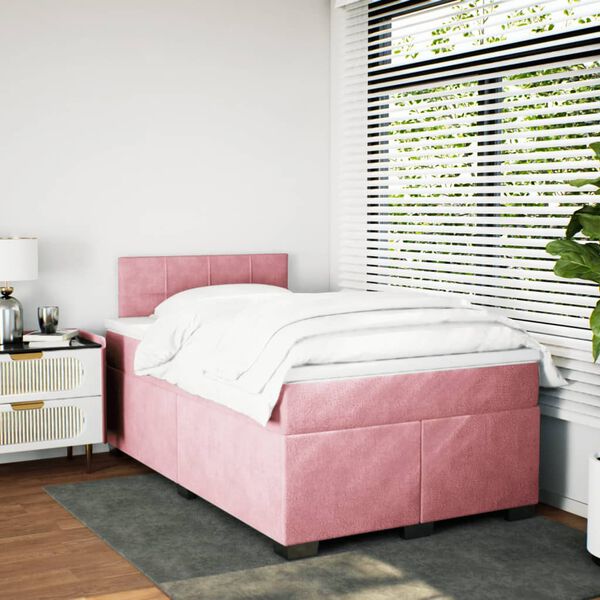vidaXL Sommier &agrave; lattes de lit avec matelas rose 120x190 cm velours