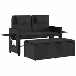 vidaXL Banc inclinable de jardin avec coussins noir r&eacute;sine tress&eacute;e