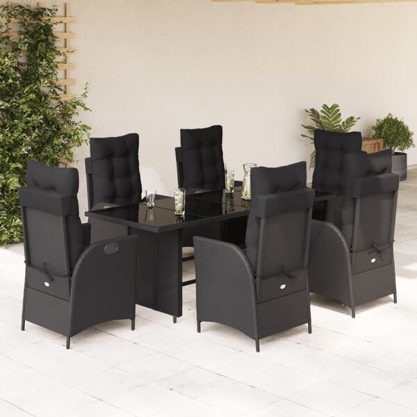 vidaXL Ensemble &agrave; manger de jardin coussins 7pcs Noir R&eacute;sine tress&eacute;e