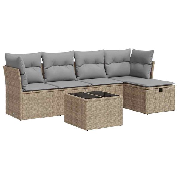 vidaXL Salon de jardin avec coussins 6 pcs beige r&eacute;sine tress&eacute;e