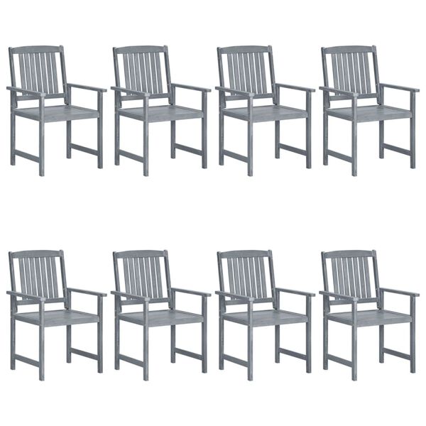 vidaXL Chaises de jardin et coussins lot de 8 Bois acacia solide Gris
