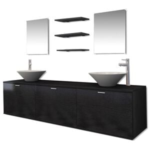 vidaXL Dix pi&egrave;ces pour salle de bains avec lavabo et robinet noir