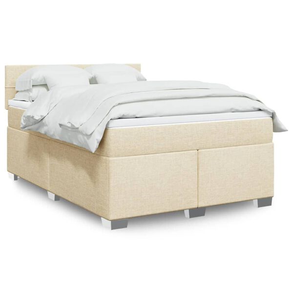 vidaXL Sommier &agrave; lattes de lit avec matelas Cr&egrave;me 160x200 cm Tissu