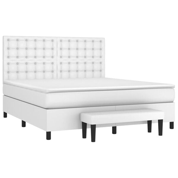 vidaXL Sommier &agrave; lattes de lit avec matelas Blanc 180x200cm Similicuir