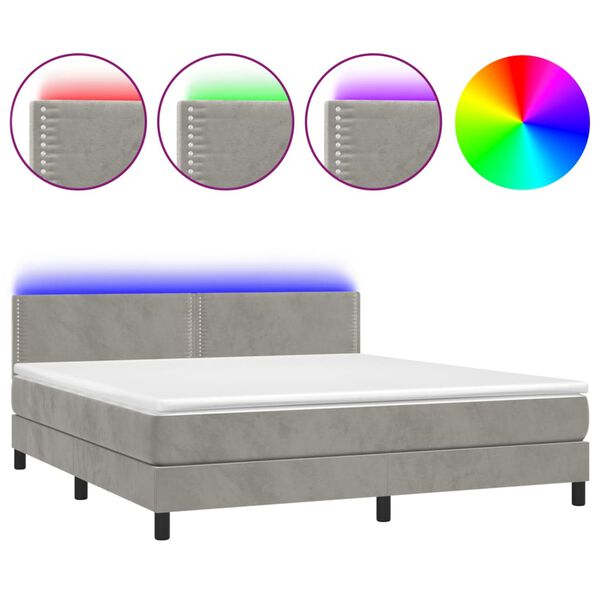 vidaXL Sommier &agrave; lattes de lit avec matelas LED Gris clair 160x200 cm